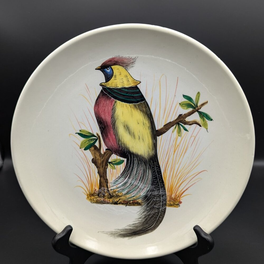 Vintage Italian Bird Plate Handpainted Pottery Italy 11"